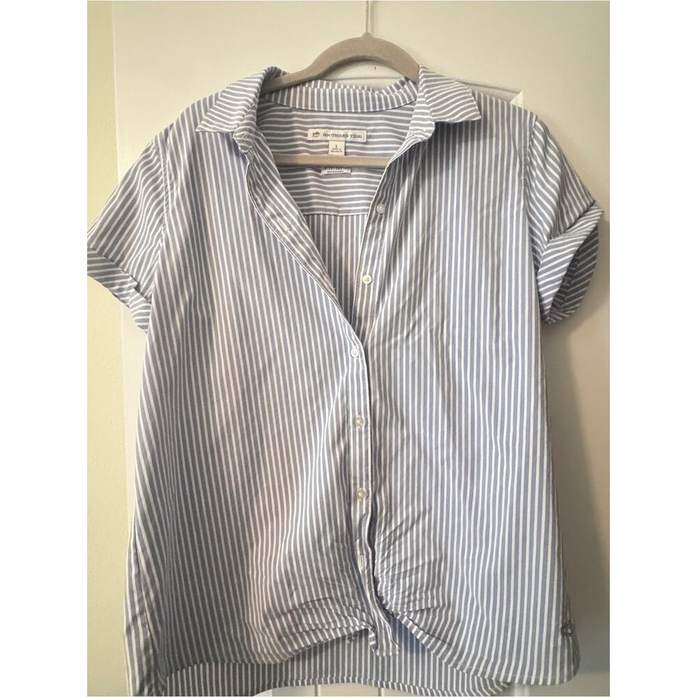Southern Tide Light Blue and White Striped Button-Down Shirt